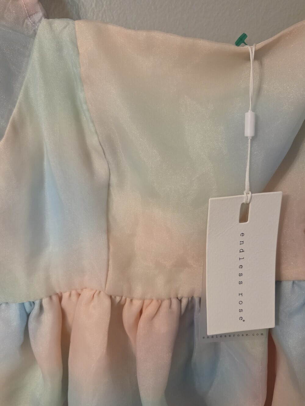 Endless Rose Women's Multi Color Organza Mini Dress Puff Sleeves Sz S Milkmaid - Picture 6 of 13